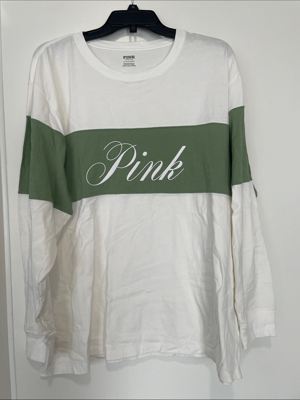 Victoria's Secret PINK White Crewneck T-Shirt long sleeve XL